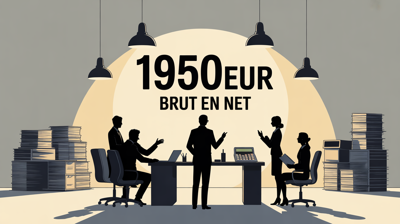 manager et collaborateurs calculent 1950eur brut en net autour d'une table
