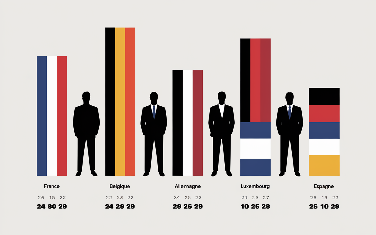 Graphique barres comparatif salaire minimum europe Belgique 2025
