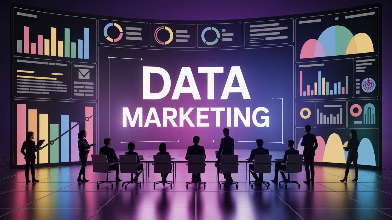 equipe devant ecran data marketing graphiques modernes