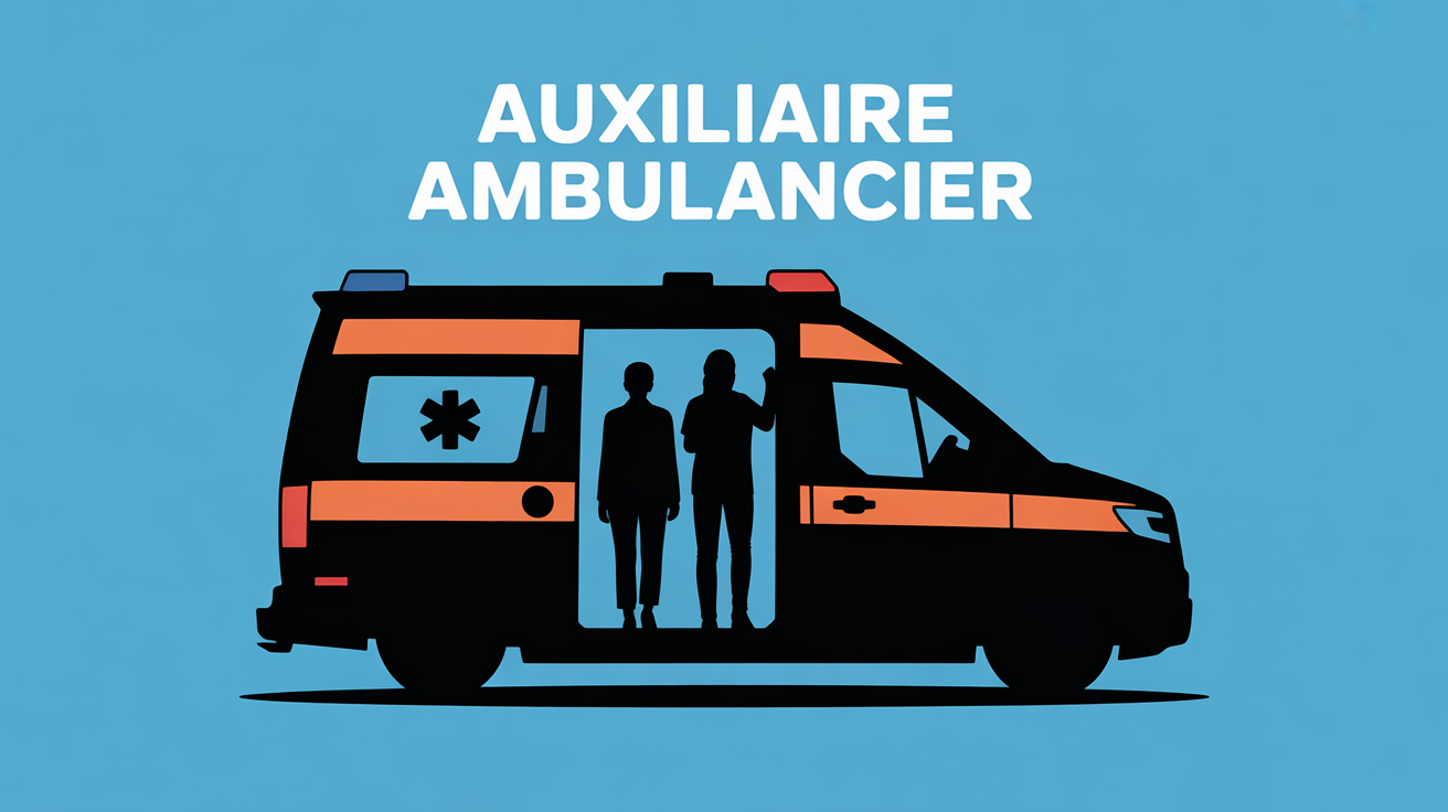 Vue stylisée ambulance, entraide auxiliaire ambulancier