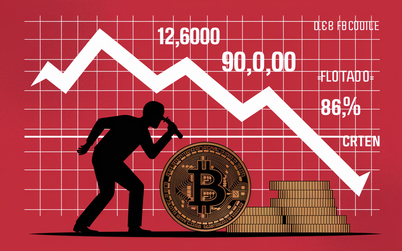 baisse crypto graphique bitcoin fond rouge