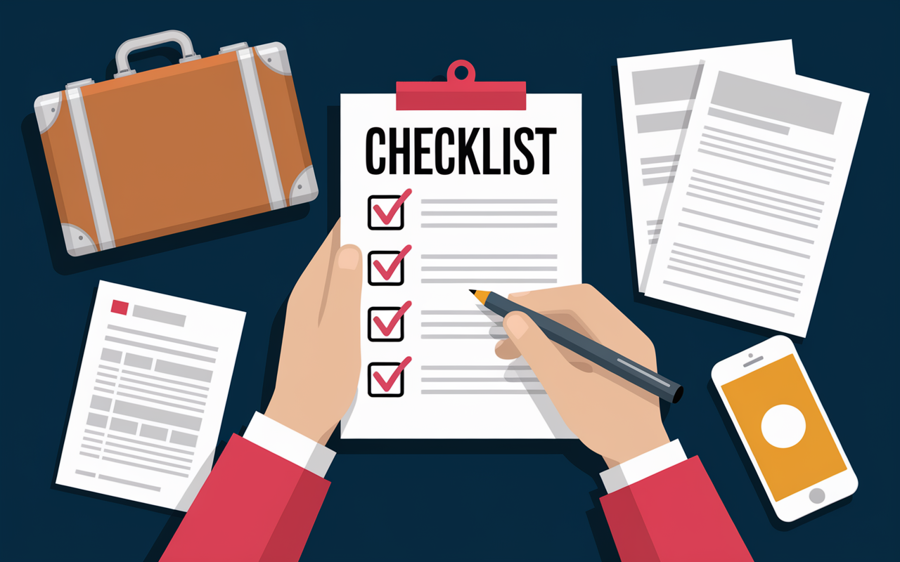 Checklist papier et smartphone appel Klarna