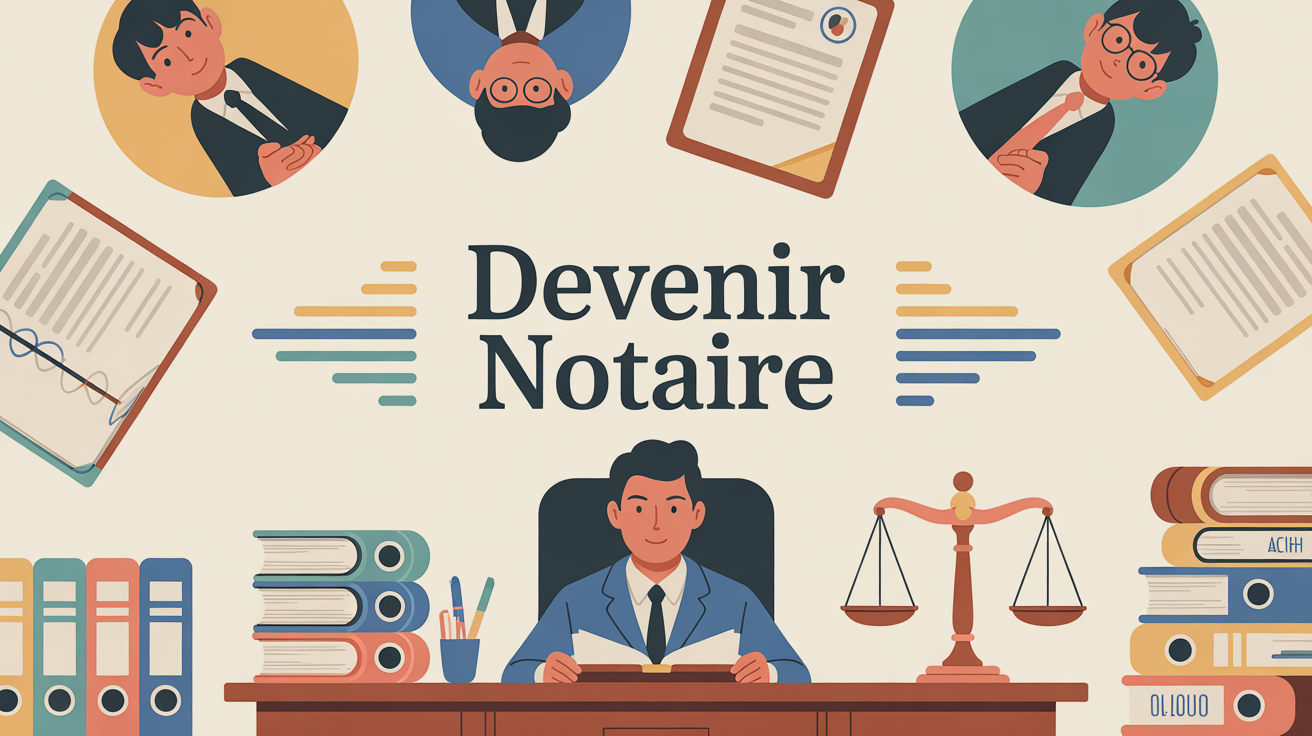 bureau notarial stylisé avec balance de la justice