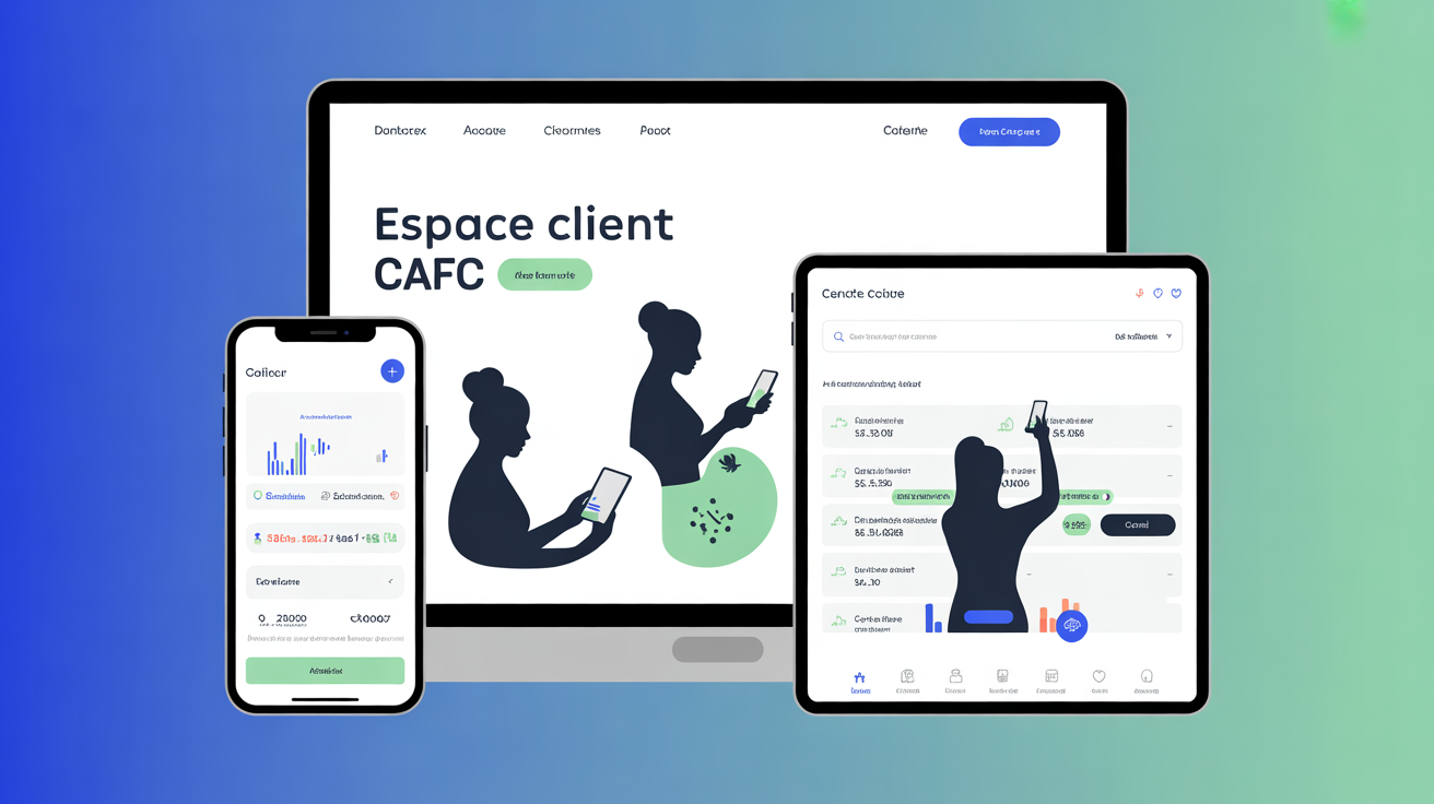 Interface espace client CAFC affichée sur ordinateur, tablette et smartphone