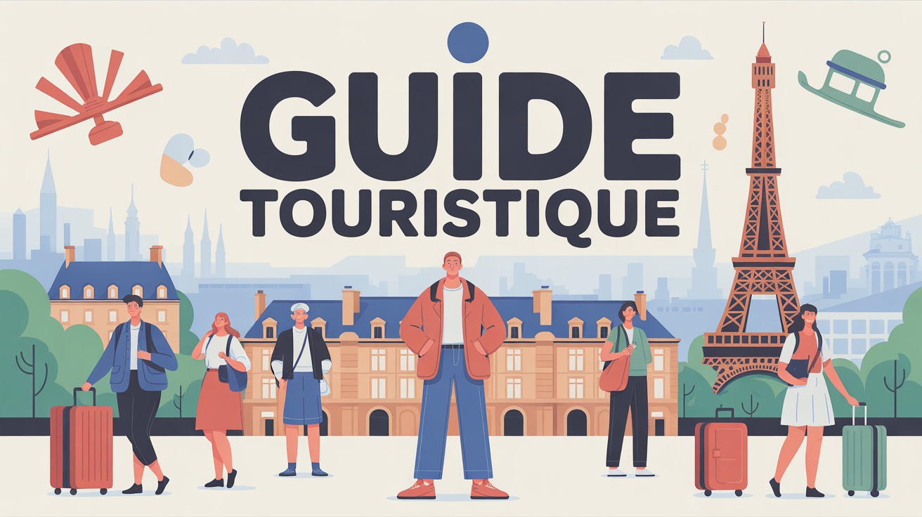 Guide touristique debout ville française groupe visiteurs