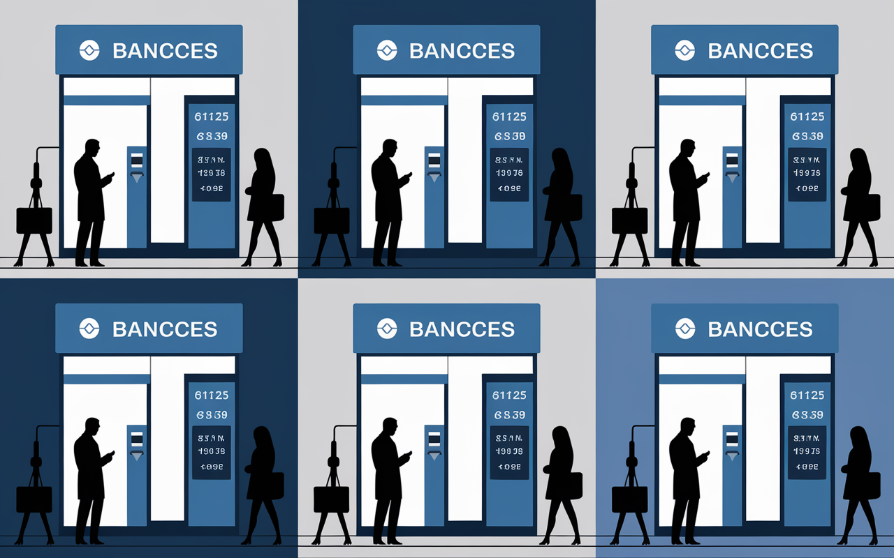 Six agences Caisse d'Epargne Paris 17eme avec clients et DAB