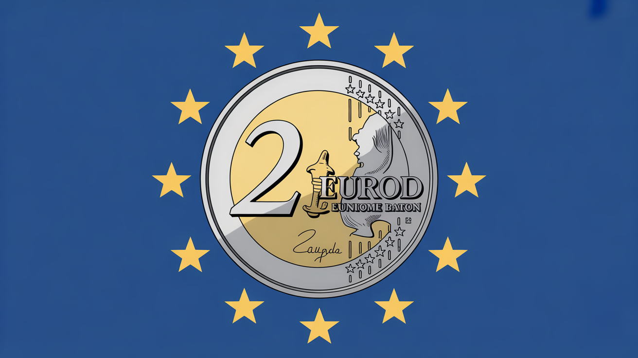 piece 2 euros bonhomme baton sur drapeau europeen, valeur collection