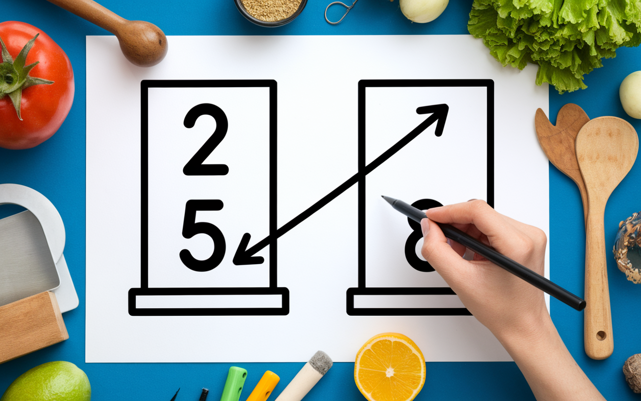 Exemple produit en croix main flèche sur tableau chiffres cuisine école