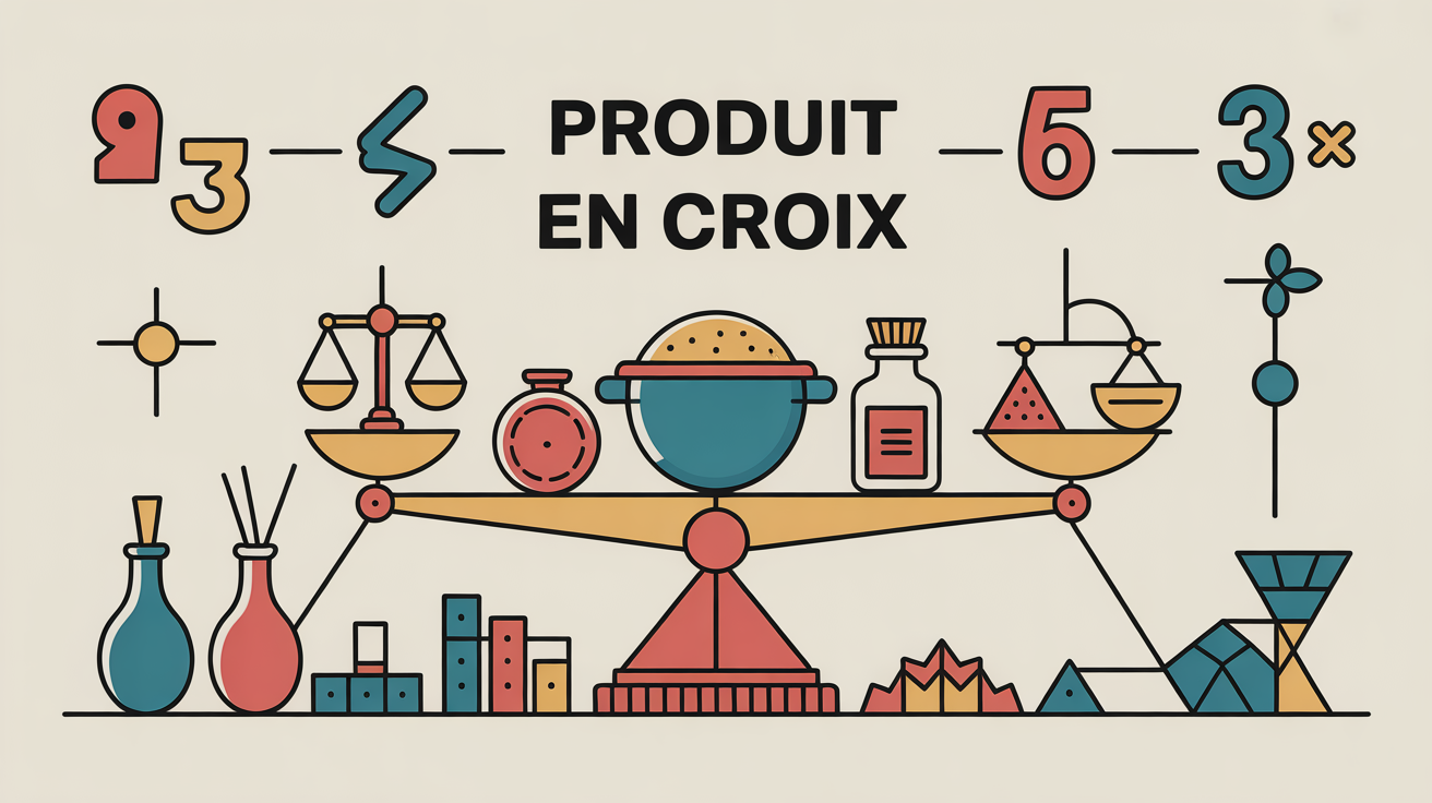 Tableau de proportionnalité avec objets du quotidien et titre Produit en croix