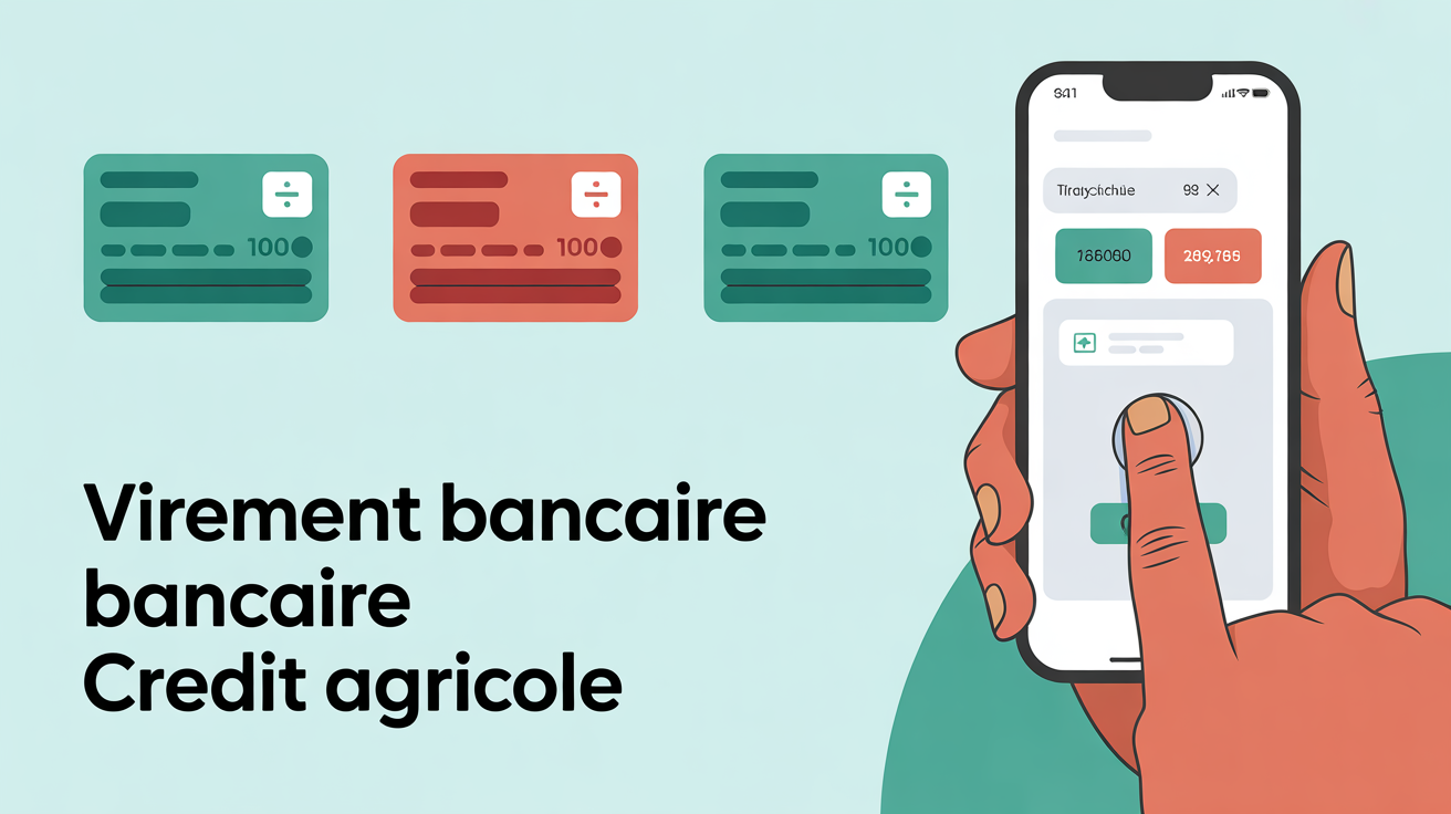 Main utilisant un smartphone pour un virement bancaire Crédit Agricole