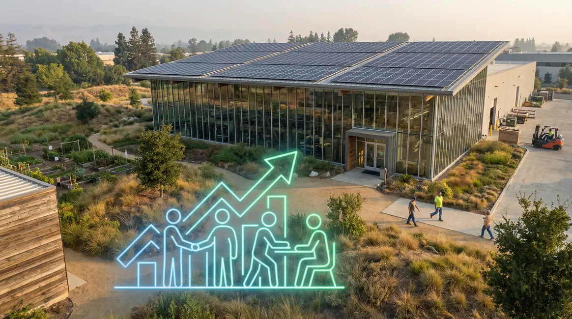 usine moderne croissance durable panneaux solaires zones vertes