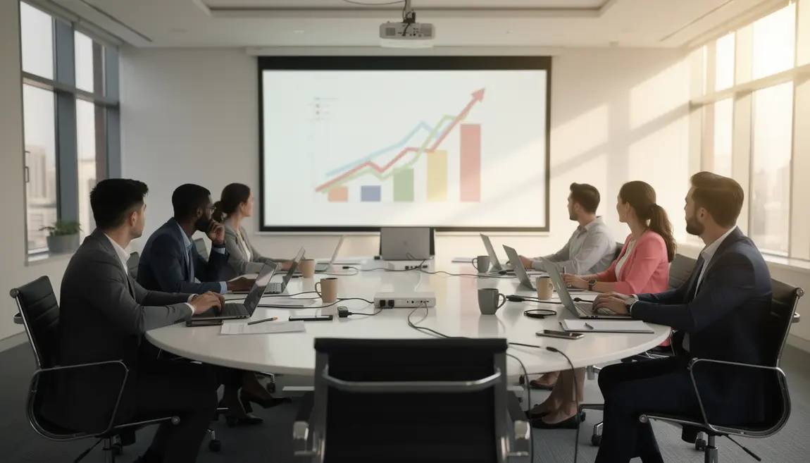 Formateurs e-commerce en réunion avec graphiques