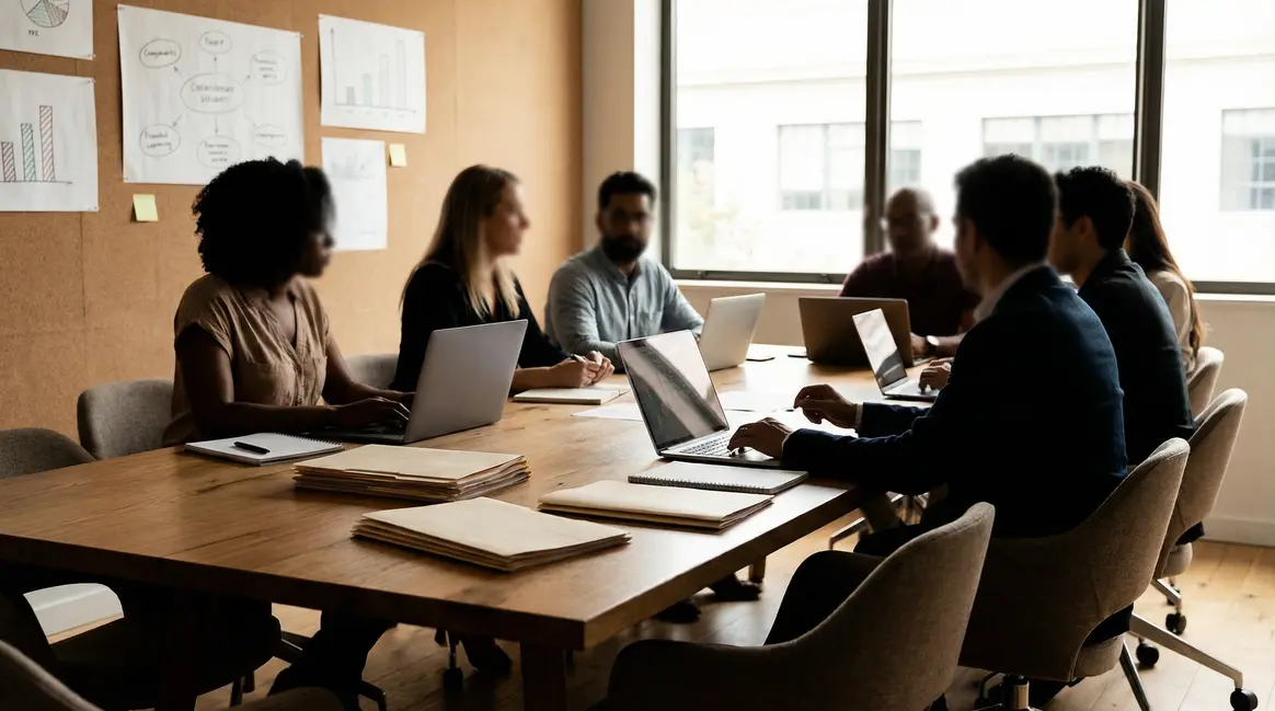 Salle réunion moderne, tests de personnalité RH, ambiance collaborative
