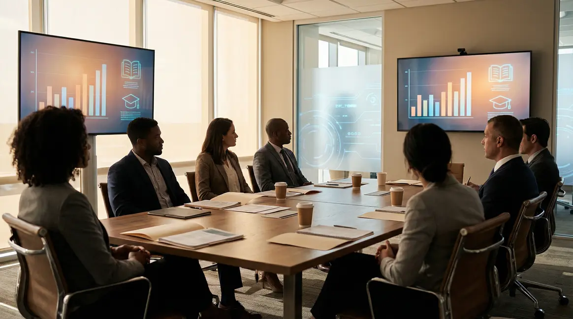 Salle de réunion avec équipe en formation professionnelle